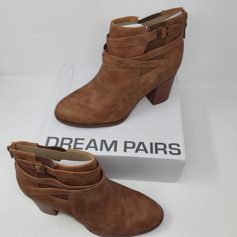 Dream Pairs Chicago-03 Tan Ankle Booties Block Heel Women's US 12 New